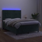 vidaXL Pat cu arcuri, saltea și LED, verde închis, 140x190 cm, catifea vidaXL Pat cu arcuri, saltea și LED, verde închis, 140x190 cm, catifea