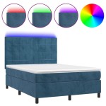 vidaXL Pat cu arcuri, saltea și LED, bleumarin, 140x190 cm, catifea