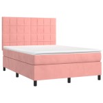 vidaXL Pat cu arcuri, cu saltea și LED, roz, 140x190 cm catifea