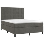 vidaXL Pat cu arcuri, saltea și LED, gri închis, 140x200 cm, catifea vidaXL Pat cu arcuri, saltea și LED, gri închis, 140x200 cm, catifea