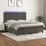 vidaXL Pat cu arcuri, saltea și LED, gri închis, 160x200 cm, catifea vidaXL Pat cu arcuri, saltea și LED, gri închis, 160x200 cm, catifea
