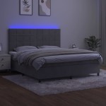 vidaXL Pat cu arcuri, saltea și LED, gri deschis, 180x200 cm, catifea