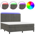 vidaXL Pat cu arcuri, saltea și LED, gri închis, 180x200 cm, catifea