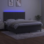 vidaXL Pat cu arcuri, saltea și LED, gri închis, 180x200 cm, catifea