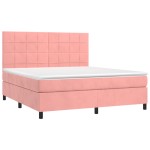 vidaXL Pat cu arcuri, saltea & LED, roz, 180x200 cm, catifea