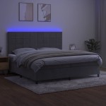 vidaXL Pat cu arcuri, saltea și LED, gri deschis, 200x200 cm, catifea