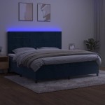 vidaXL Pat cu arcuri, saltea și LED, bleumarin, 200x200 cm, catifea