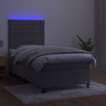 vidaXL Pat cu arcuri, saltea și LED, gri deschis, 90x190 cm, catifea
