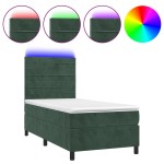 vidaXL Pat cu arcuri, saltea și LED, verde, 90x200 cm, catifea vidaXL Pat cu arcuri, saltea și LED, verde, 90x200 cm, catifea