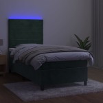 vidaXL Pat cu arcuri, saltea și LED, verde, 90x200 cm, catifea vidaXL Pat cu arcuri, saltea și LED, verde, 90x200 cm, catifea