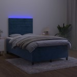 vidaXL Pat cu arcuri, saltea și LED, albastru, 120x200 cm, catifea vidaXL Pat cu arcuri, saltea și LED, albastru, 120x200 cm, catifea
