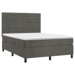 vidaXL Pat cu arcuri, saltea și LED, gri închis, 140x190 cm, catifea