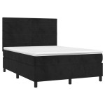 vidaXL Pat cu arcuri, saltea și LED, negru, 140x190 cm, catifea