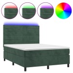 vidaXL Pat cu arcuri, saltea și LED, verde închis, 140x190 cm, catifea vidaXL Pat cu arcuri, saltea și LED, verde închis, 140x190 cm, catifea