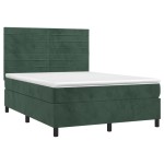 vidaXL Pat cu arcuri, saltea și LED, verde închis, 140x190 cm, catifea vidaXL Pat cu arcuri, saltea și LED, verde închis, 140x190 cm, catifea