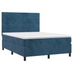 vidaXL Pat cu arcuri, saltea și LED, bleumarin, 140x190 cm, catifea