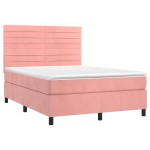 vidaXL Pat cu arcuri, cu saltea și LED, roz, 140x190 cm catifea