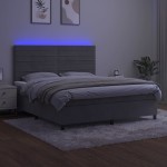 vidaXL Pat cu arcuri, saltea și LED, gri deschis, 160x200 cm, catifea