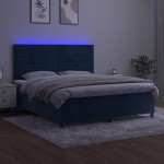 vidaXL Pat cu arcuri, saltea și LED, bleumarin, 180x200 cm, catifea