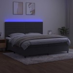 vidaXL Pat cu arcuri, saltea și LED, gri închis, 200x200 cm, catifea