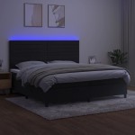vidaXL Pat cu arcuri, saltea și LED, negru, 200x200 cm, catifea