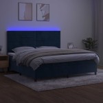 vidaXL Pat cu arcuri, saltea și LED, bleumarin, 200x200 cm, catifea