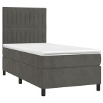 vidaXL Pat cu arcuri, saltea și LED, gri închis, 90x190 cm, catifea