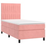 vidaXL Pat cu arcuri, saltea și LED, roz, 90x190 cm, catifea