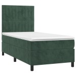 vidaXL Pat cu arcuri, saltea și LED, verde, 90x200 cm, catifea