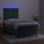 vidaXL Pat cu arcuri, saltea și LED, verde, 90x200 cm, catifea