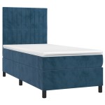 vidaXL Pat cu arcuri, saltea și LED, bleumarin, 90x200 cm, catifea