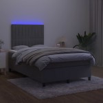 vidaXL Pat cu arcuri, saltea și LED, gri închis, 120x200 cm, catifea