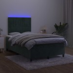 vidaXL Pat cu arcuri, saltea și LED, verde închis, 120x200 cm, catifea vidaXL Pat cu arcuri, saltea și LED, verde închis, 120x200 cm, catifea