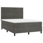 vidaXL Pat cu arcuri, saltea și LED, gri închis, 140x190 cm, catifea