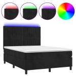 vidaXL Pat cu arcuri, saltea și LED, negru, 140x190 cm, catifea