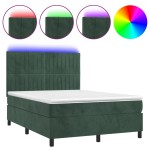 vidaXL Pat cu arcuri, saltea și LED, verde închis, 140x190 cm, catifea vidaXL Pat cu arcuri, saltea și LED, verde închis, 140x190 cm, catifea