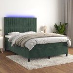 vidaXL Pat cu arcuri, saltea și LED, verde închis, 140x190 cm, catifea vidaXL Pat cu arcuri, saltea și LED, verde închis, 140x190 cm, catifea