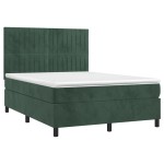 vidaXL Pat cu arcuri, saltea și LED, verde închis, 140x190 cm, catifea vidaXL Pat cu arcuri, saltea și LED, verde închis, 140x190 cm, catifea