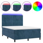 vidaXL Pat cu arcuri, saltea și LED, bleumarin, 140x190 cm, catifea