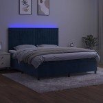 vidaXL Pat cu arcuri, saltea și LED, bleumarin, 160x200 cm, catifea