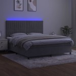 vidaXL Pat cu arcuri, saltea și LED, gri deschis, 180x200 cm, catifea