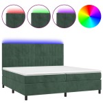 vidaXL Pat cu arcuri, saltea și LED, verde închis, 200x200 cm, catifea vidaXL Pat cu arcuri, saltea și LED, verde închis, 200x200 cm, catifea