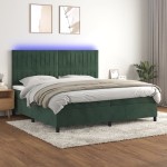 vidaXL Pat cu arcuri, saltea și LED, verde închis, 200x200 cm, catifea vidaXL Pat cu arcuri, saltea și LED, verde închis, 200x200 cm, catifea