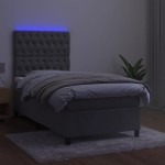 vidaXL Pat cu arcuri, saltea și LED, gri deschis, 90x190 cm, catifea