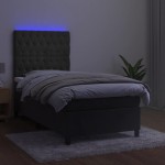 vidaXL Pat cu arcuri, saltea și LED, gri închis, 90x190 cm, catifea