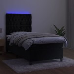 vidaXL Pat cu arcuri, saltea și LED, negru, 90x190 cm, catifea