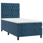 vidaXL Pat cu arcuri, saltea și LED, bleumarin, 90x190 cm, catifea