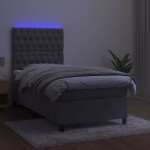 vidaXL Pat cu arcuri, saltea și LED, gri deschis, 90x200 cm, catifea