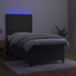 vidaXL Pat cu arcuri, saltea și LED, gri închis, 90x200 cm, catifea