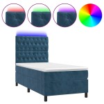 vidaXL Pat cu arcuri, saltea și LED, bleumarin, 90x200 cm, catifea